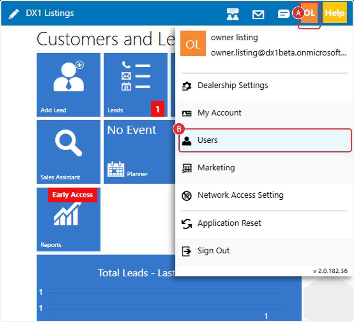 Open the Users area in DX1
