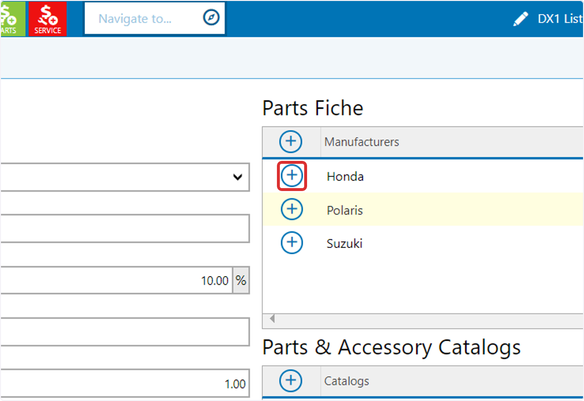 Add a Parts Fiche Manufacturer