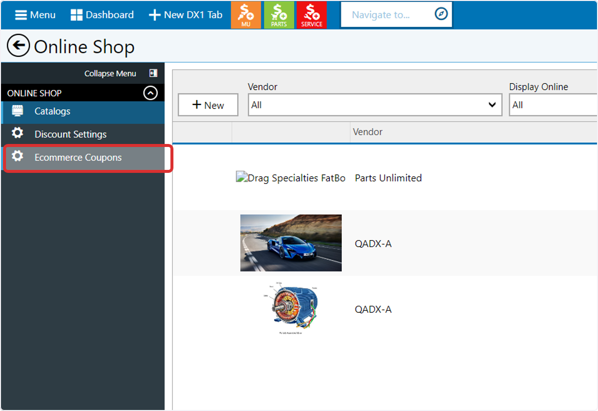 Select the Ecommerce Coupons option in the left hand menu.