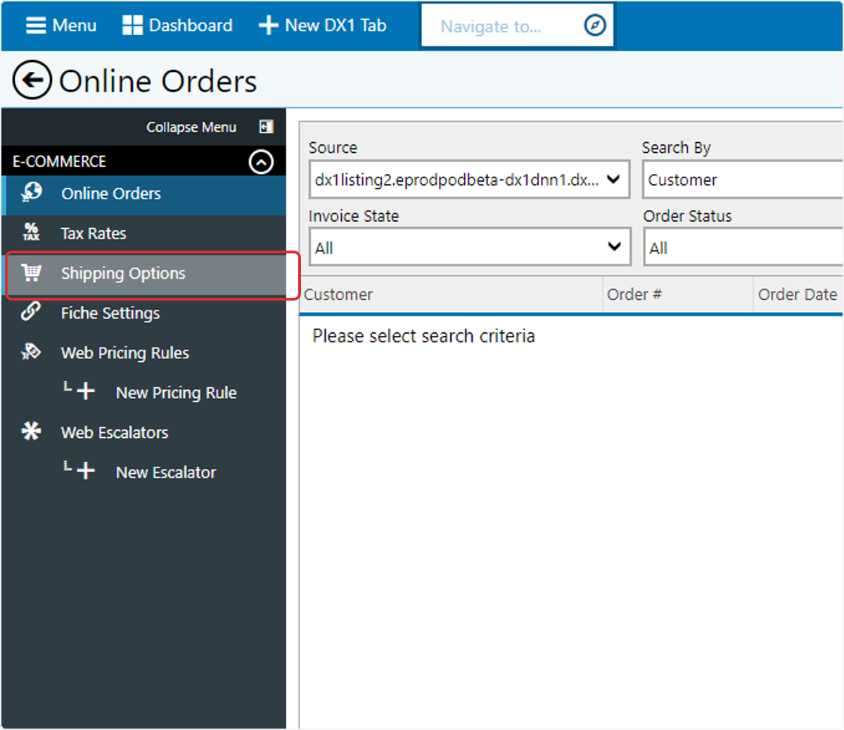 Select 'Shipping Options' in the left hand menu.