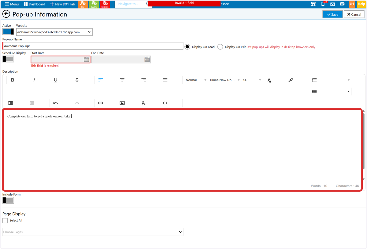 Add Pop-Up Description (required)