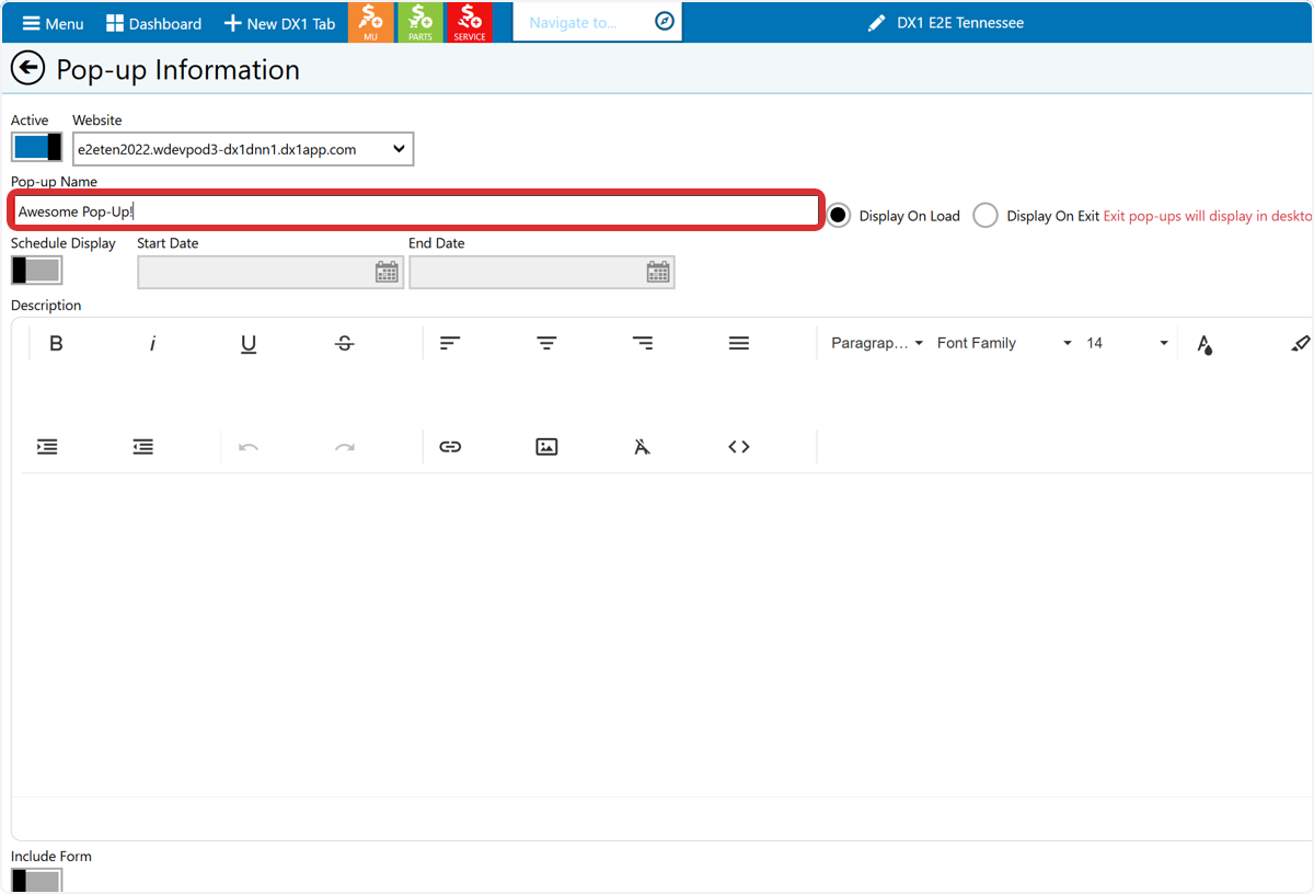 Add Pop-up Name (required)