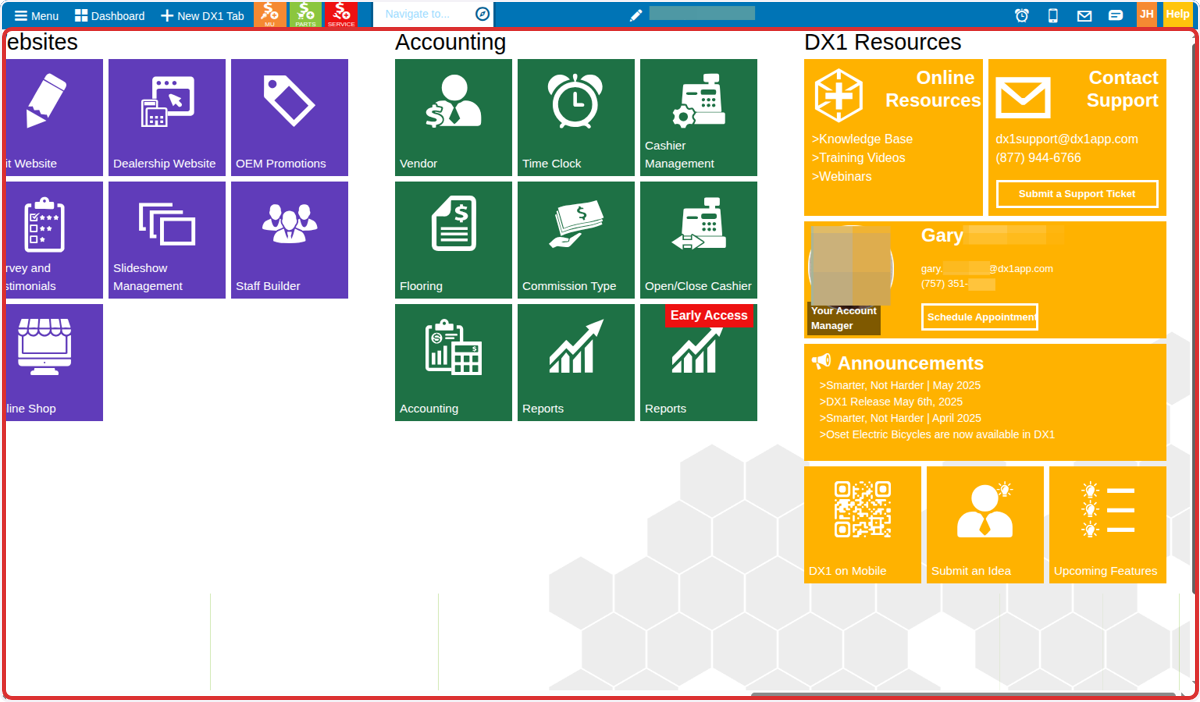 Scroll to the far right side of the dashboard to locate the DX1 Resources section.