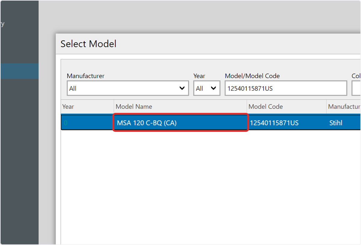 If a match is found, select the model you'd like to use for your part.