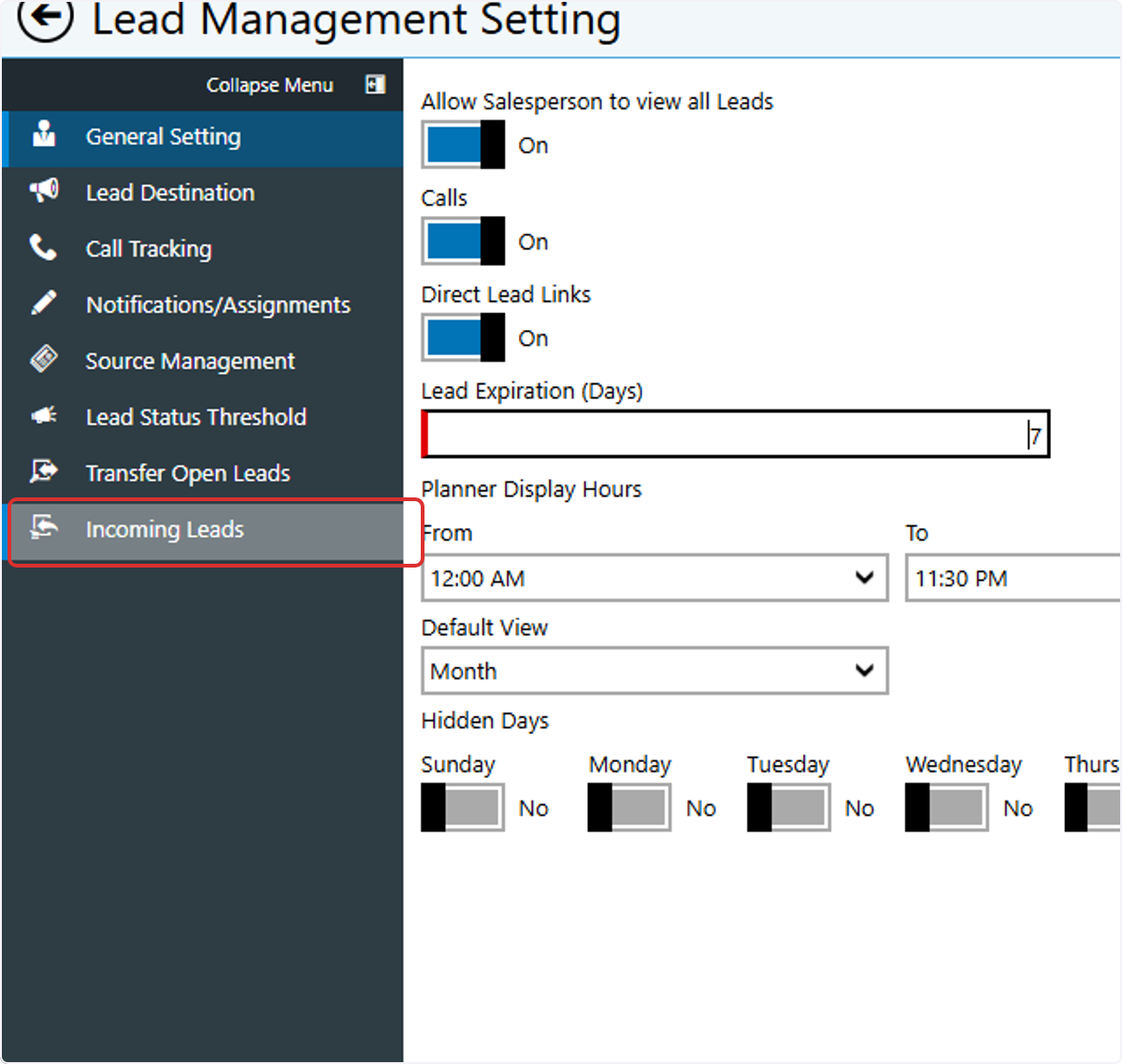 Click on Incoming Leads