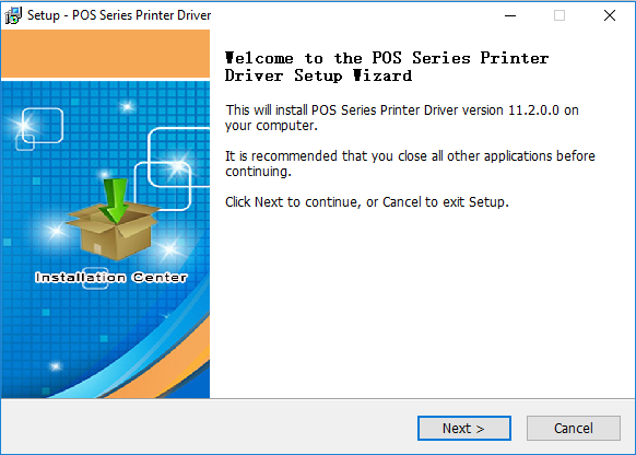 Setup POS Series Printer Driver 'el come to the POS Series Printer Driver Setup 'izard This will install POS Series Printer Driver version 11.2.0.0 on your computer. It is recommended that you close all other applications before continuing. Click Next to continue, or Cancel to exit Setup. Certer Next > Cancel 