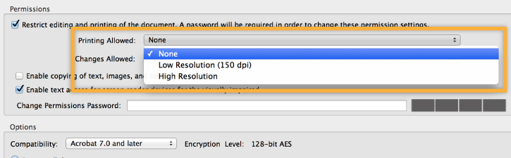 Password protect PDF Step 3-2, printing permission