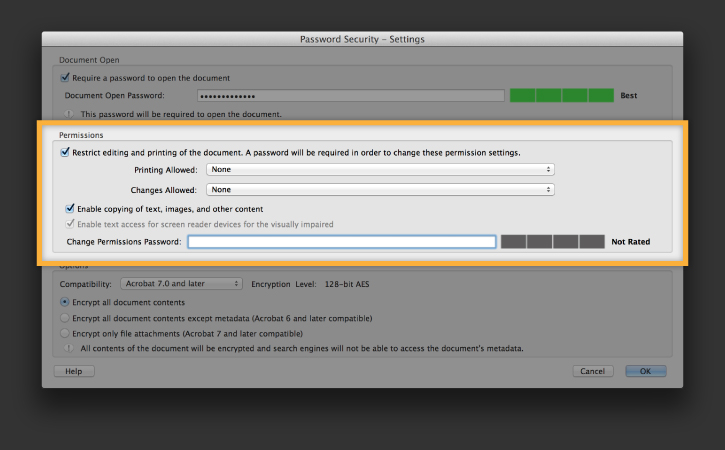 Password protect PDF Step 3-1, customize permissions