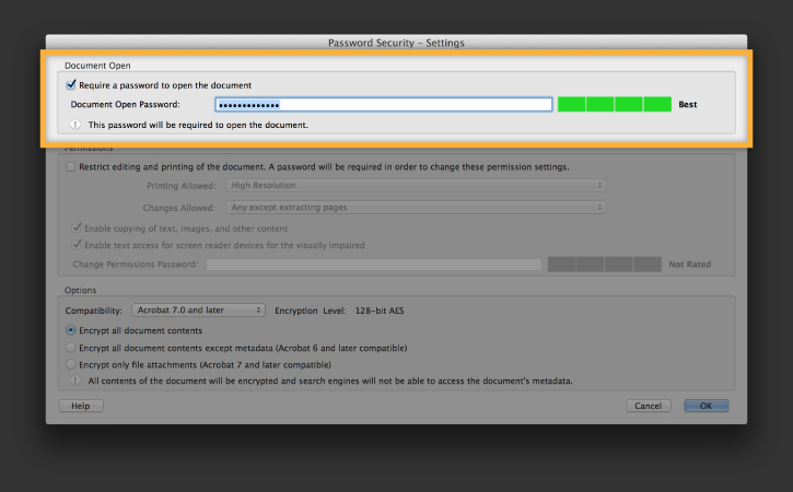 Password protect PDF Step 2-2, set up password