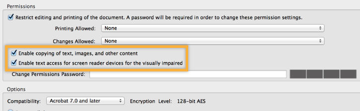 Password protect PDF Step 3-4, enable text access
