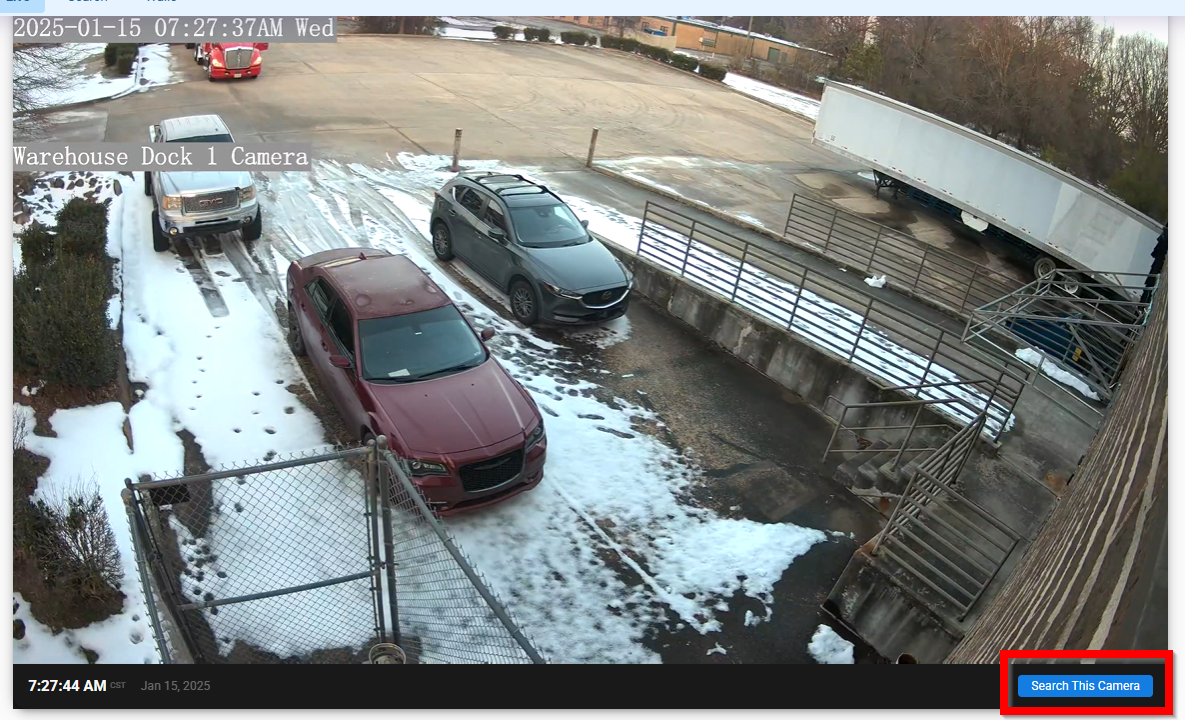 Screenshot of Spot AI with red outline of the "Search this camera" button.