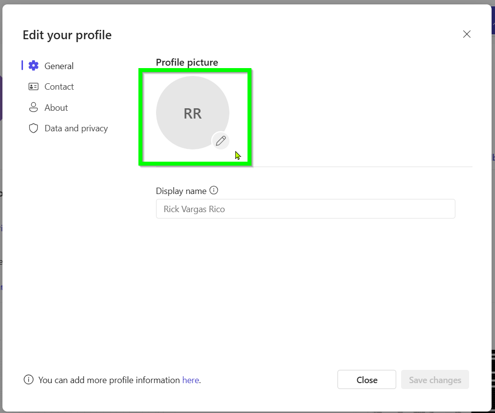 A screenshot with the "Edit your profile image" button outlined in green on the "Edit your profile" screen..