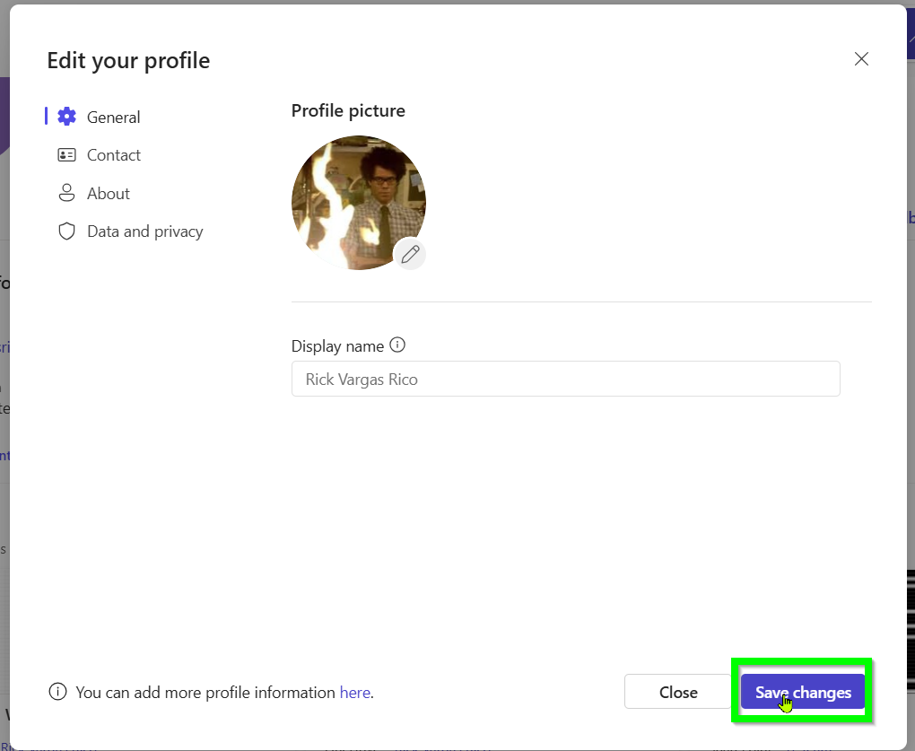A screenshot with the "Save changes" button outlined in green on the "Edit your profile" screen.