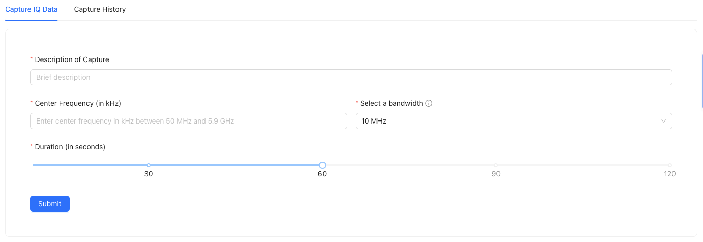 IQ Capture Request Dialog