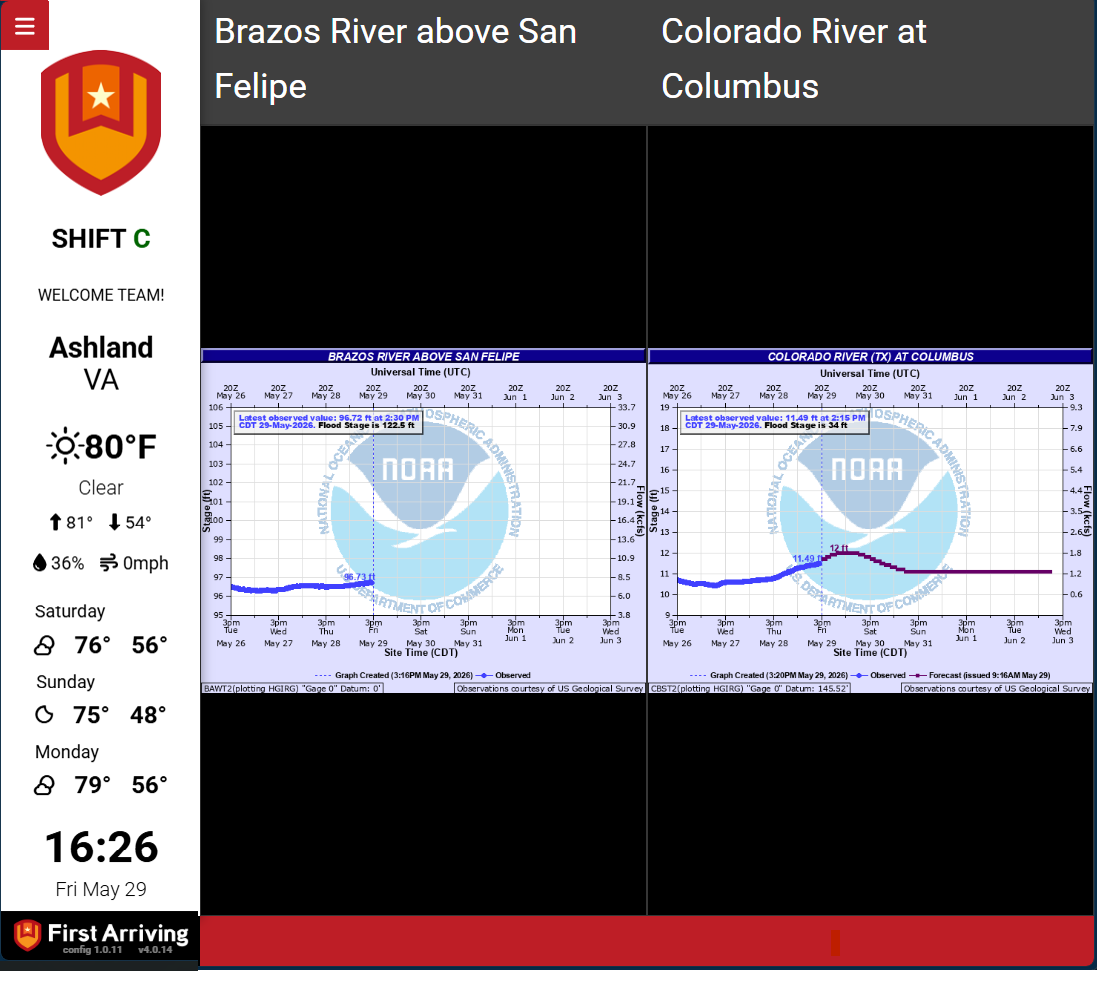 National Weather Service alert on a First Arriving dashboard