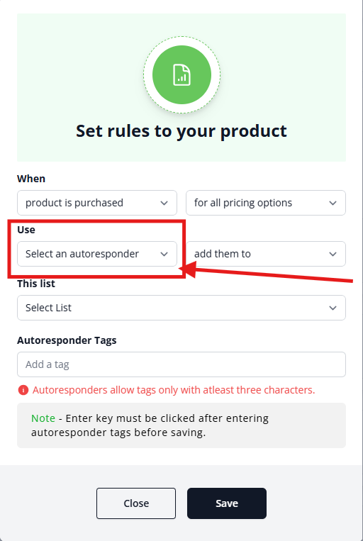Select autoresponder dropdown