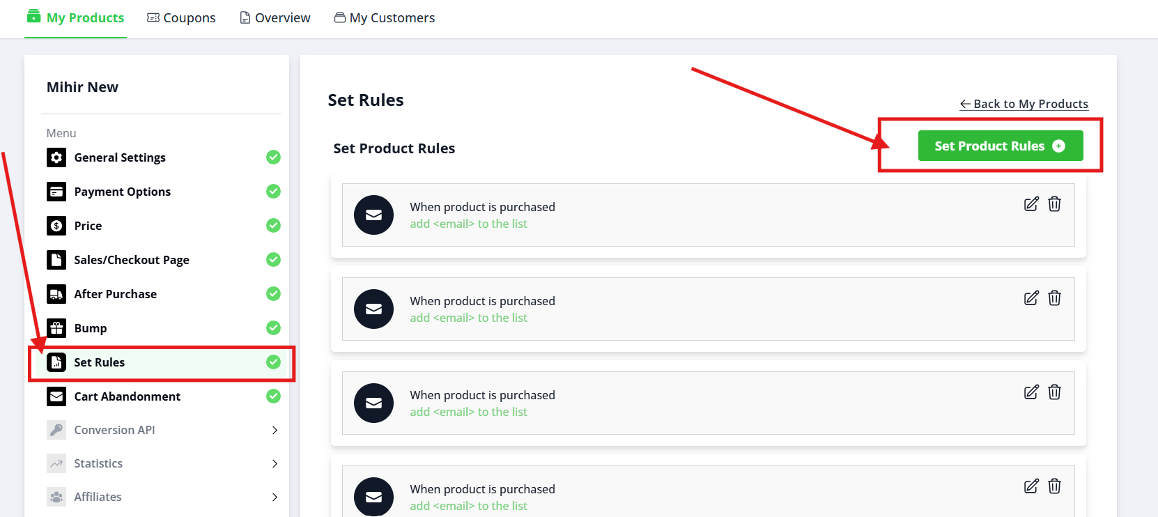 Set Rules option