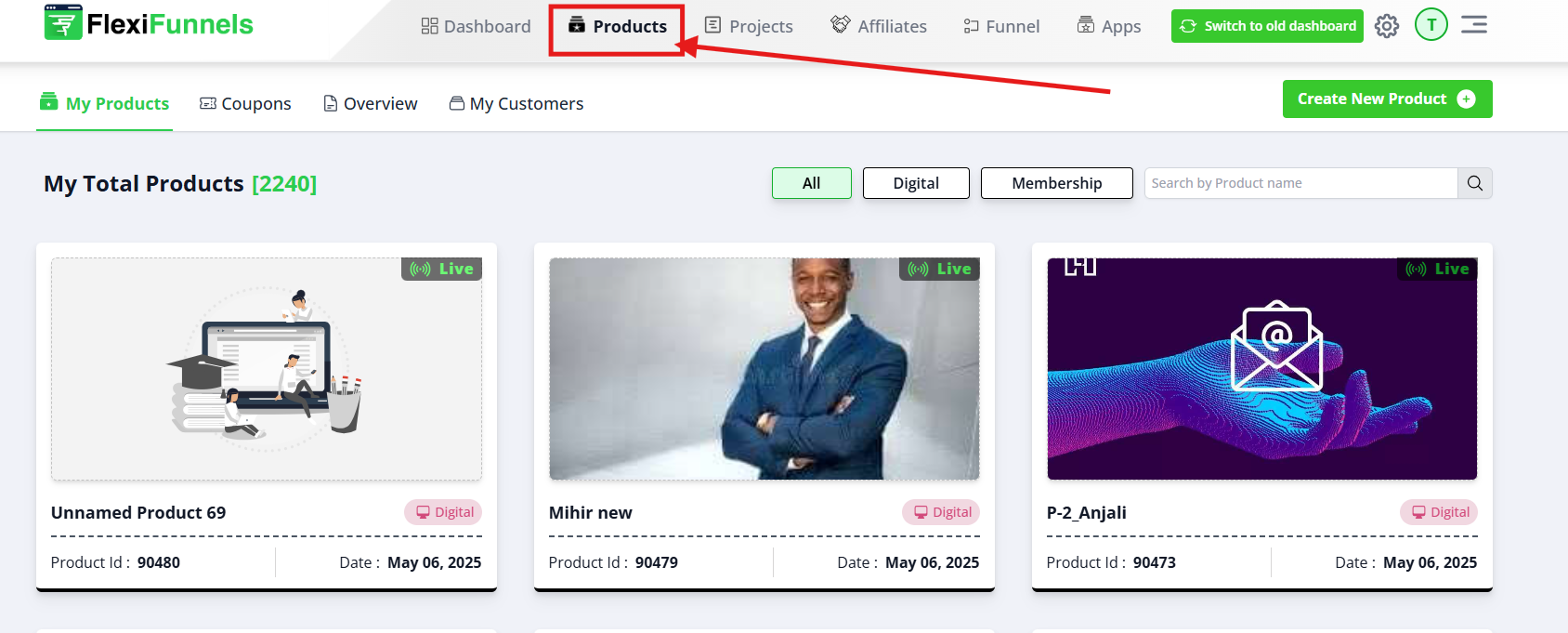 Products tab