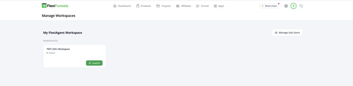 The Manage Workspaces page showing My FlexiAgent Workspace with the default workspace listed