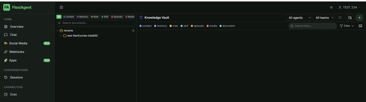 The Vault page in FlexiAgent where your knowledge base files are stored
