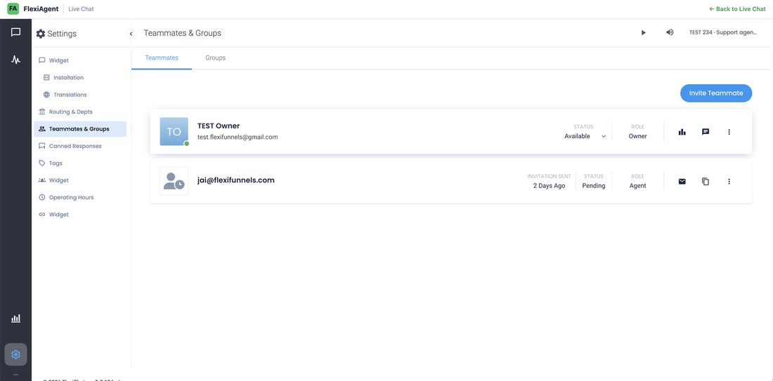 Teammates and Groups settings for inviting human agents