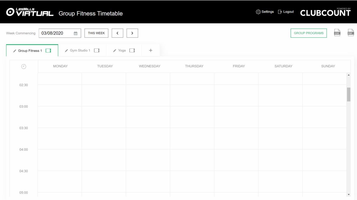 A screenshot of a fitness timetable Description automatically generated