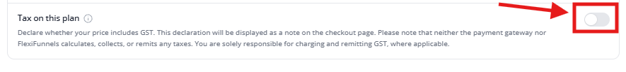 Tax on this plan toggle, currently off, with an arrow pointing to the toggle