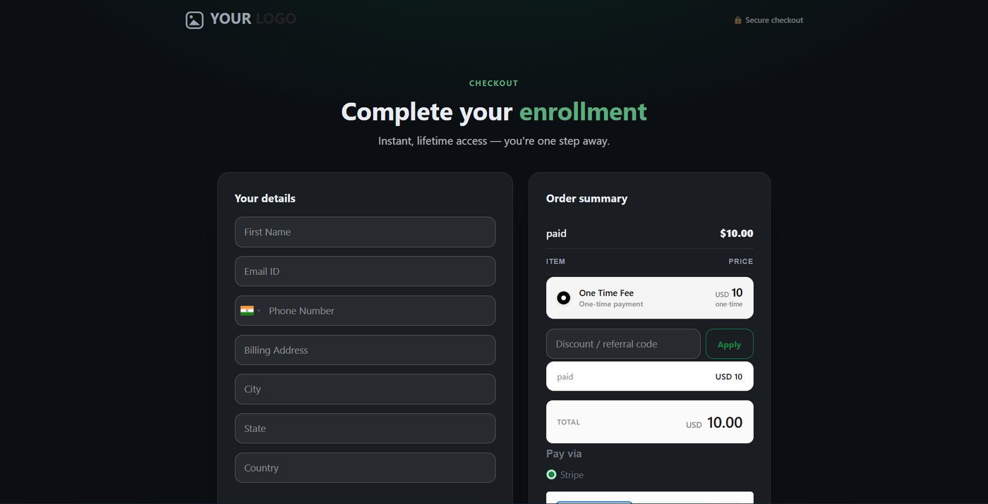Paid group checkout showing the price and Stripe