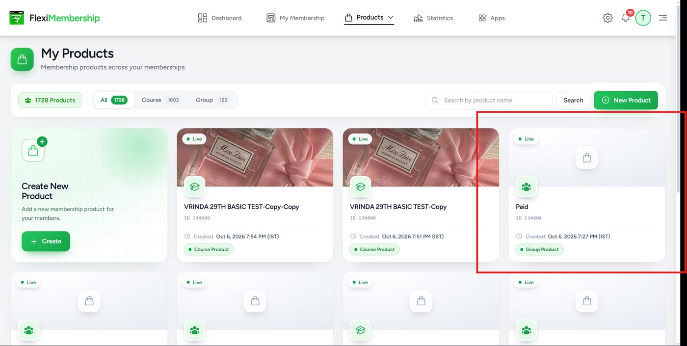 My Products page showing a Group Product