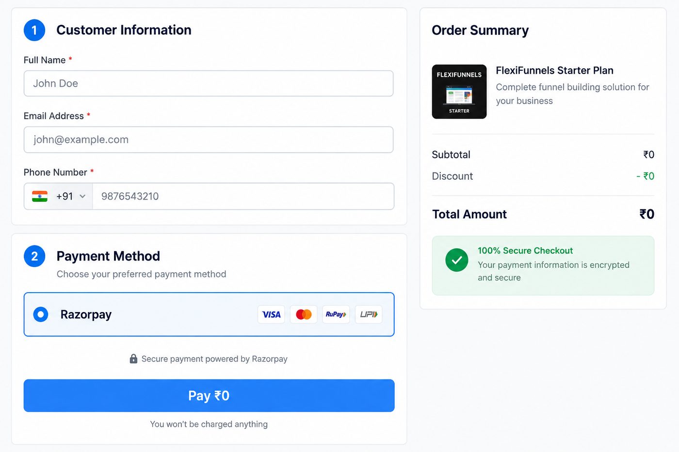 Free group checkout showing Pay ₹0