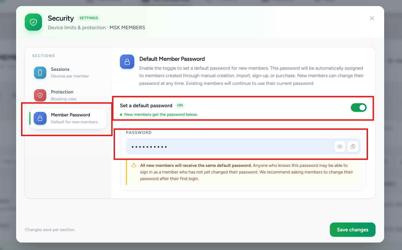 FlexiMembership Member Password settings