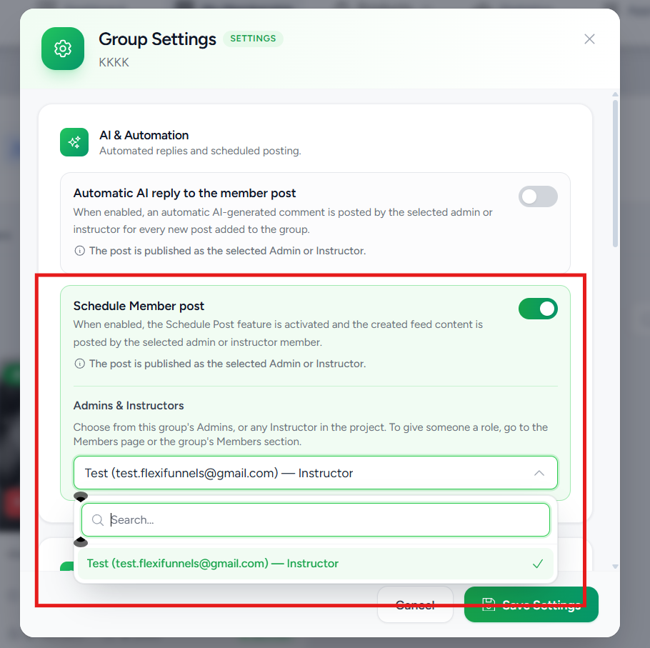 Assign instructor for Schedule Member post