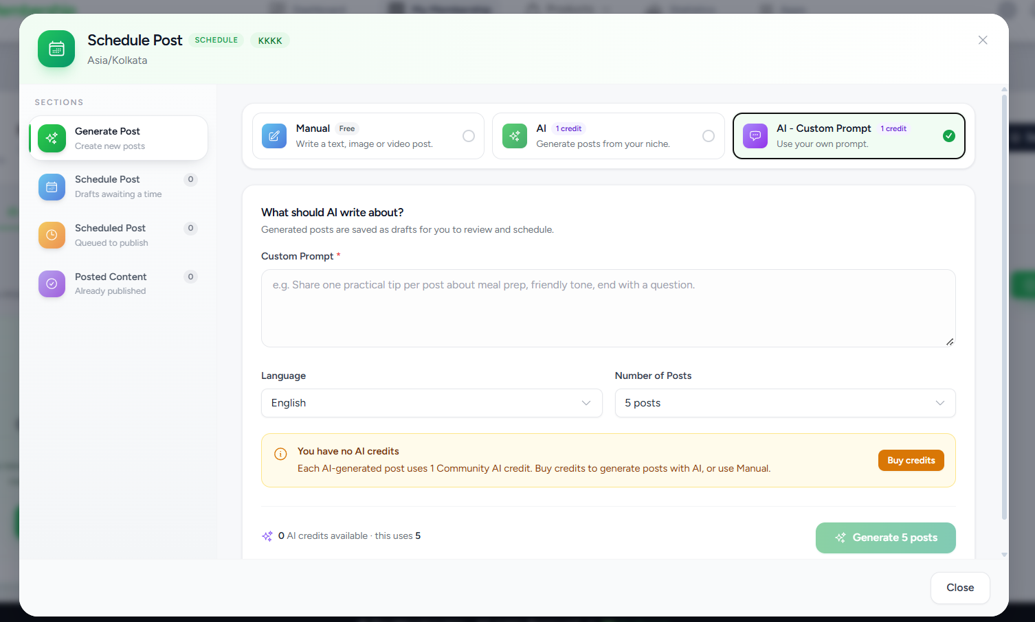 AI custom prompt group post generation