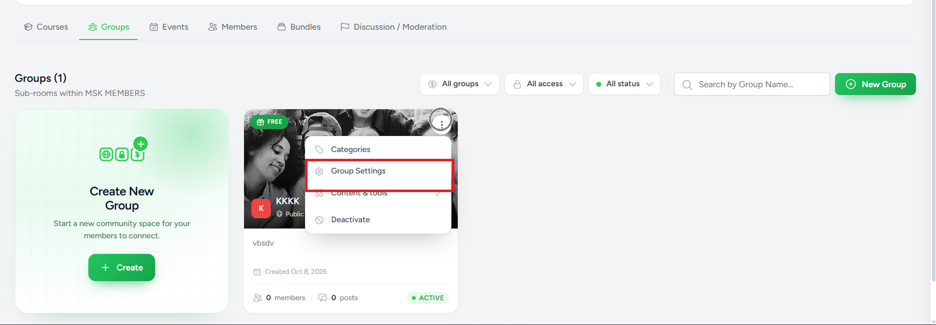 Open Group Settings