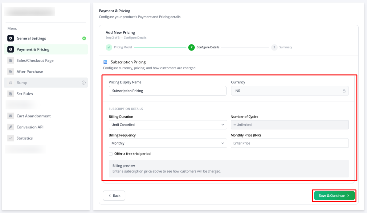 Screenshot for Step 6 — subscription details