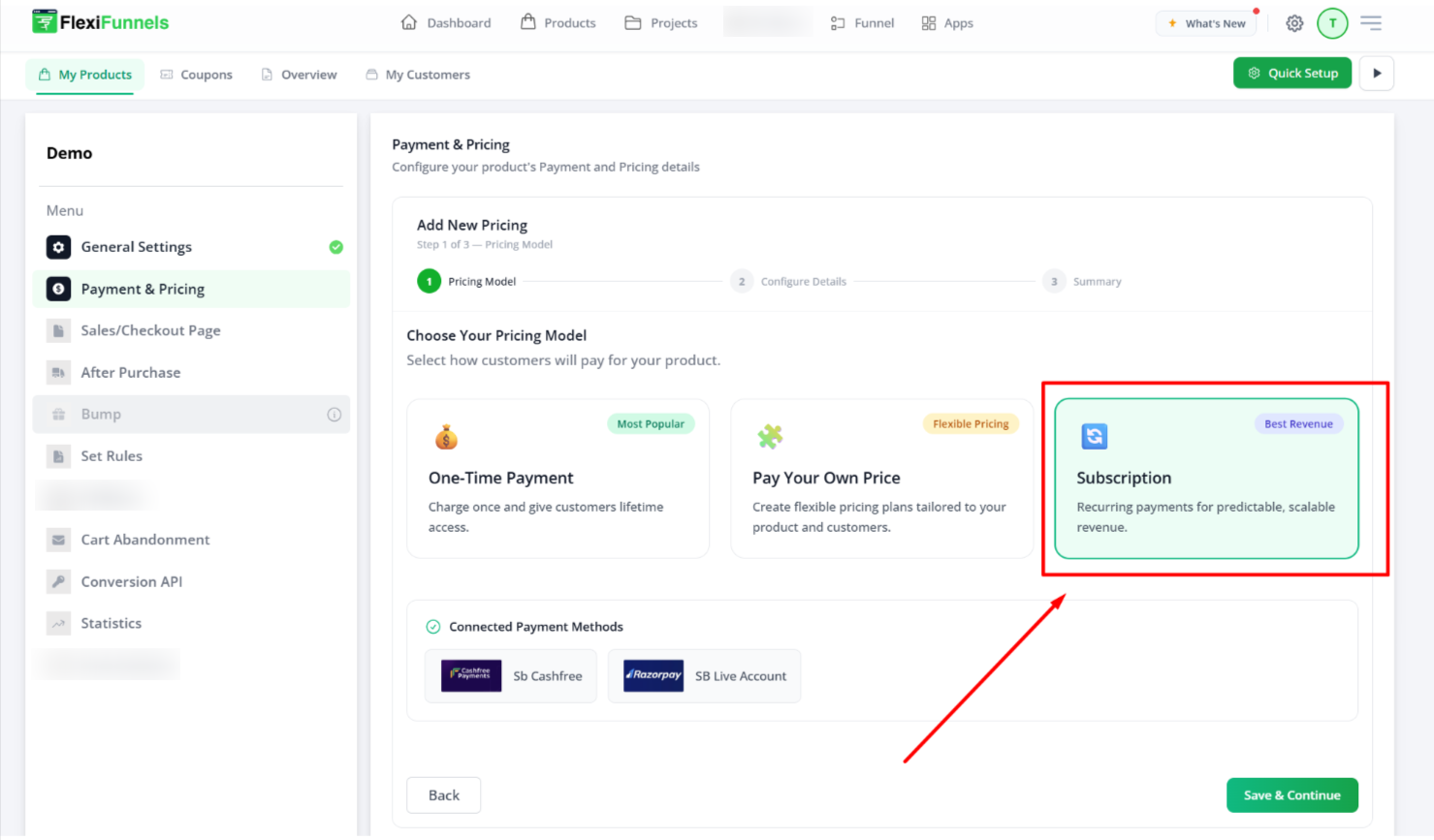 Screenshot for Step 5 — selecting Subscription