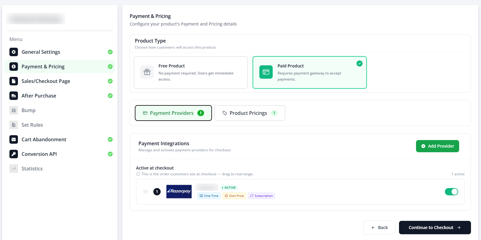 Screenshot for Step 4 — turning on the payment provider