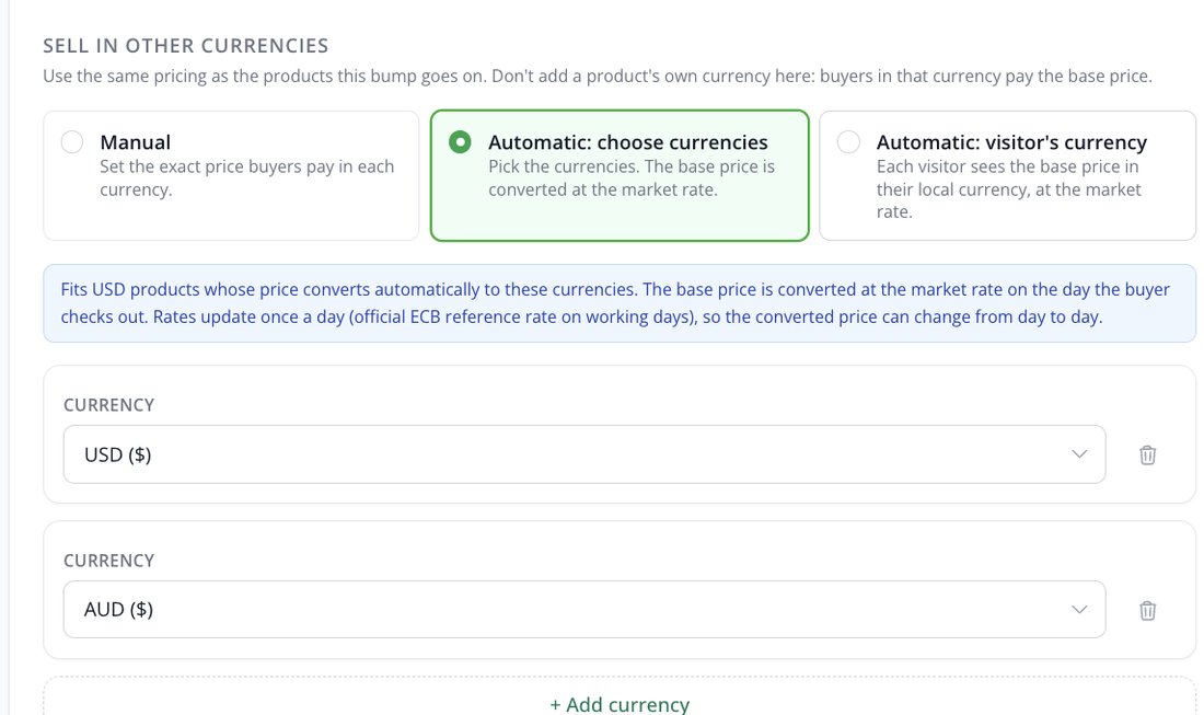 Bump Automatic choose currencies with two currency rows