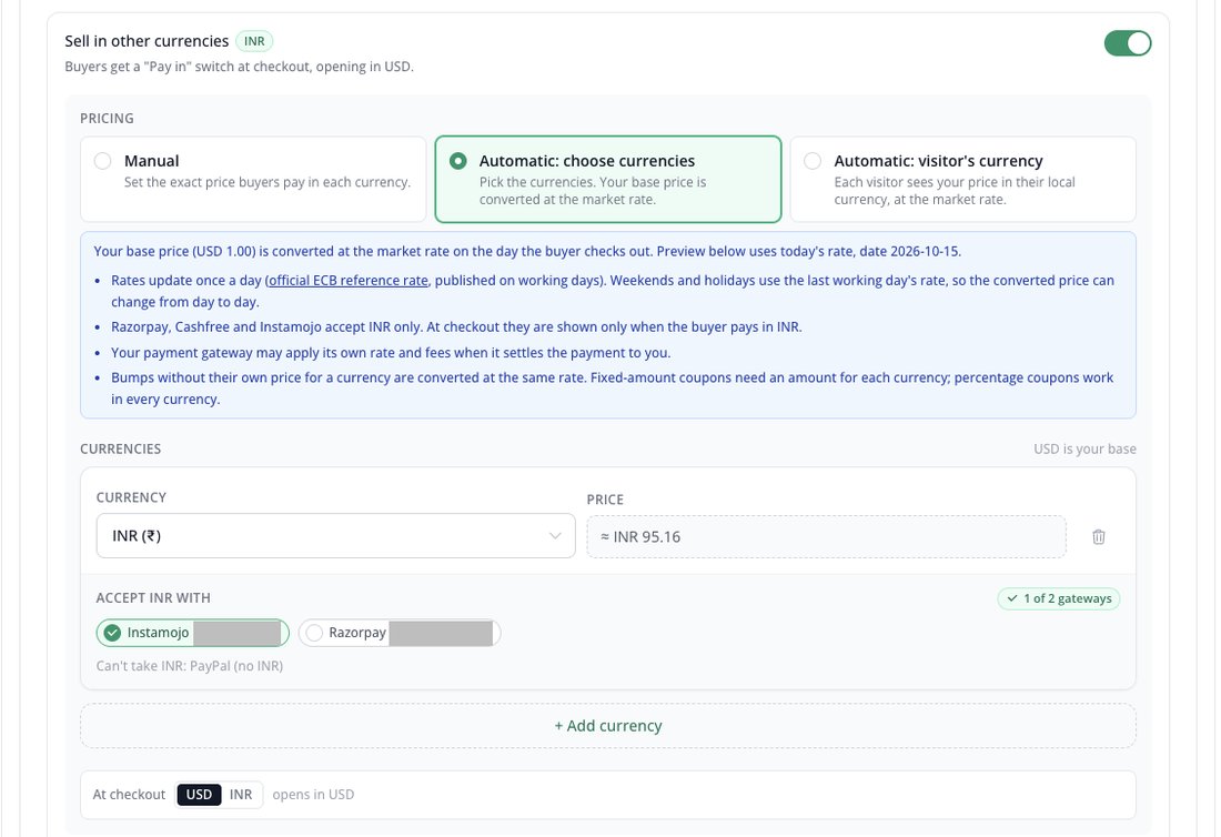 Automatic choose currencies with converted INR price shown