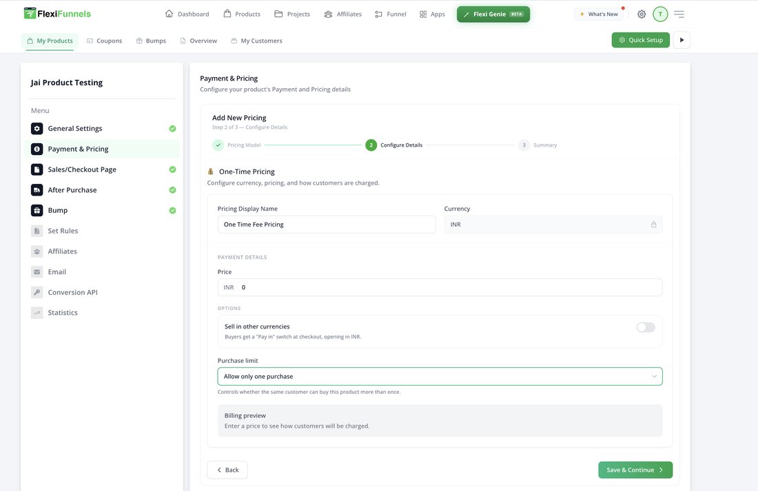 Payment and Pricing screen with Sell in other currencies switched off