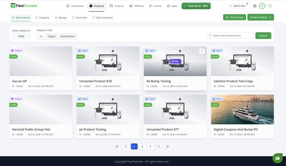 My Products page with product cards and an Edit button on one card