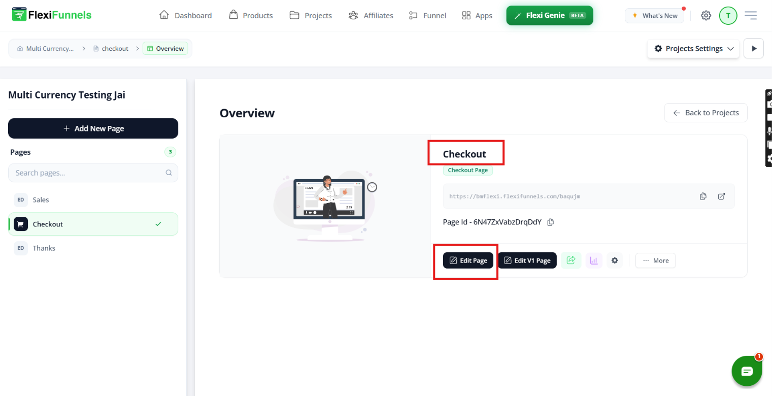 Project overview showing Checkout and Edit Page.