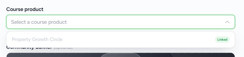 Course product dropdown listing a course product