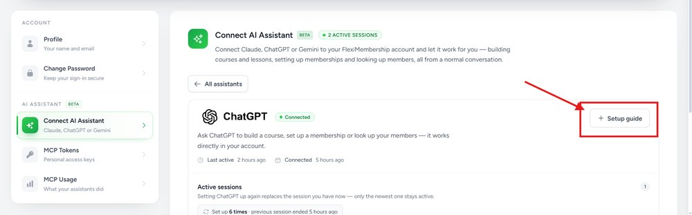 ChatGPT page with the Setup guide button highlighted