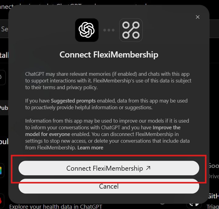 Connect FlexiMembership box with the Connect FlexiMembership button highlighted