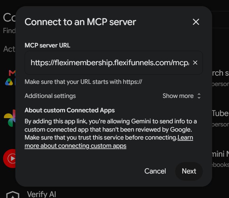 Connect to an MCP server box with the FlexiMembership URL pasted in