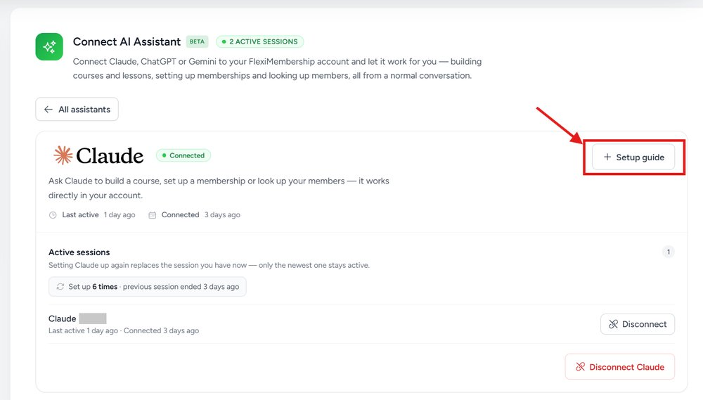 Claude page with the Setup guide button highlighted