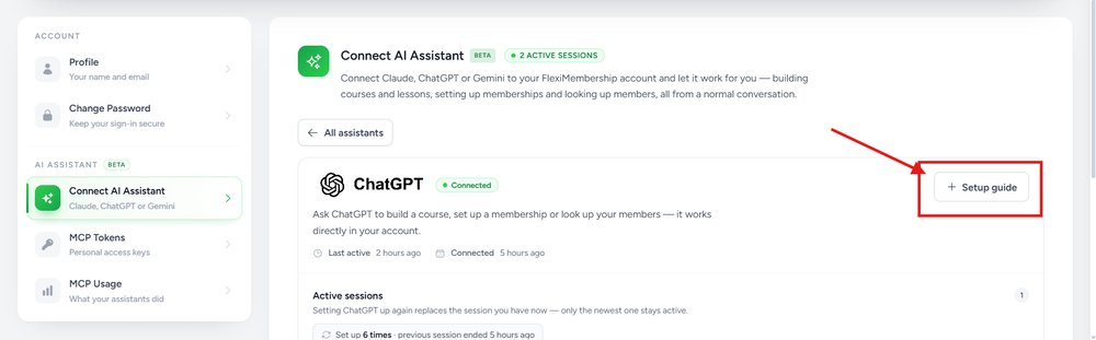 ChatGPT page with the Setup guide button highlighted