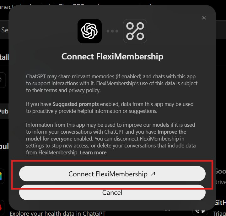 Connect FlexiMembership box with the Connect FlexiMembership button highlighted