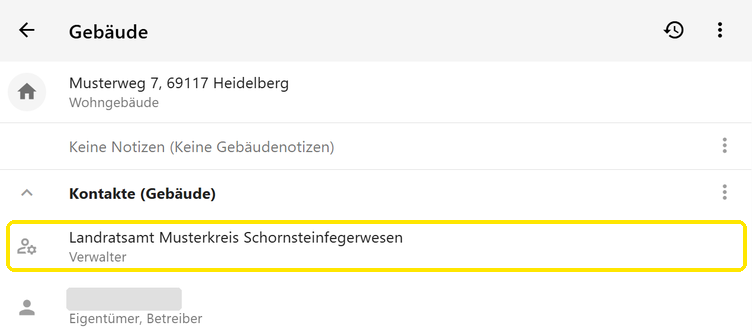 Kontakte des Gebäudes mit der Behörde als Verwalter